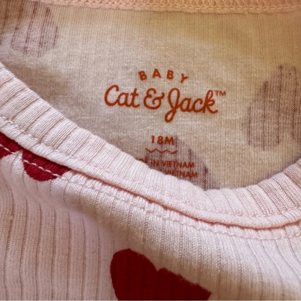 Cat & Jack Valentines Outfit Hearts Pink Jumpsuit Baby Girl 18M